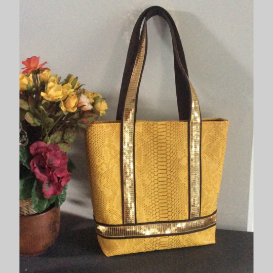 sac cabas jaune simili cuir dragon de comodo