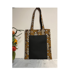 Sac tote bag en simili cuir noir et wax taille L