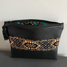 Pochette en simili cuir et wax