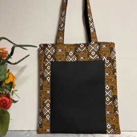 Sac tote bag en simili cuir noir et wax taille L