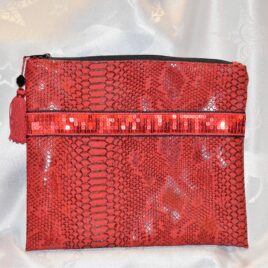 Grande pochette rouge en simili cuir dragon de comodo et paillettes