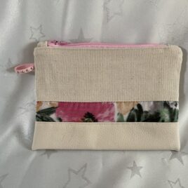 Pochette en simili cuir et toile écrue assortie au sac cabas